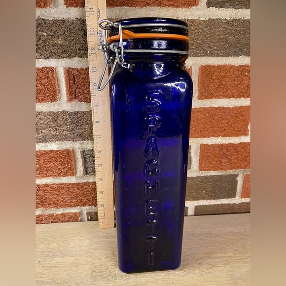 Pier 1 Italy Cobalt Blue Glass Spaghetti Jar Casadis Milano Bail Trigger Vintage - Picture 4 of 11